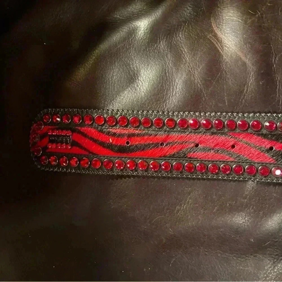 Authentic BB Simon Red Zebra Wide Belt Swarovski Crystals EUC main image 5